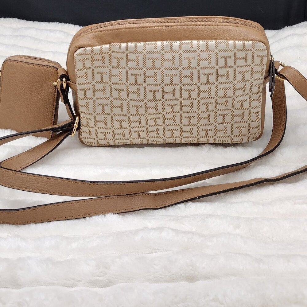 Tommy Hilfiger Women Brown Naomi II Monogram Textured Xbody Bag with Pouch - Picture 7 of 8